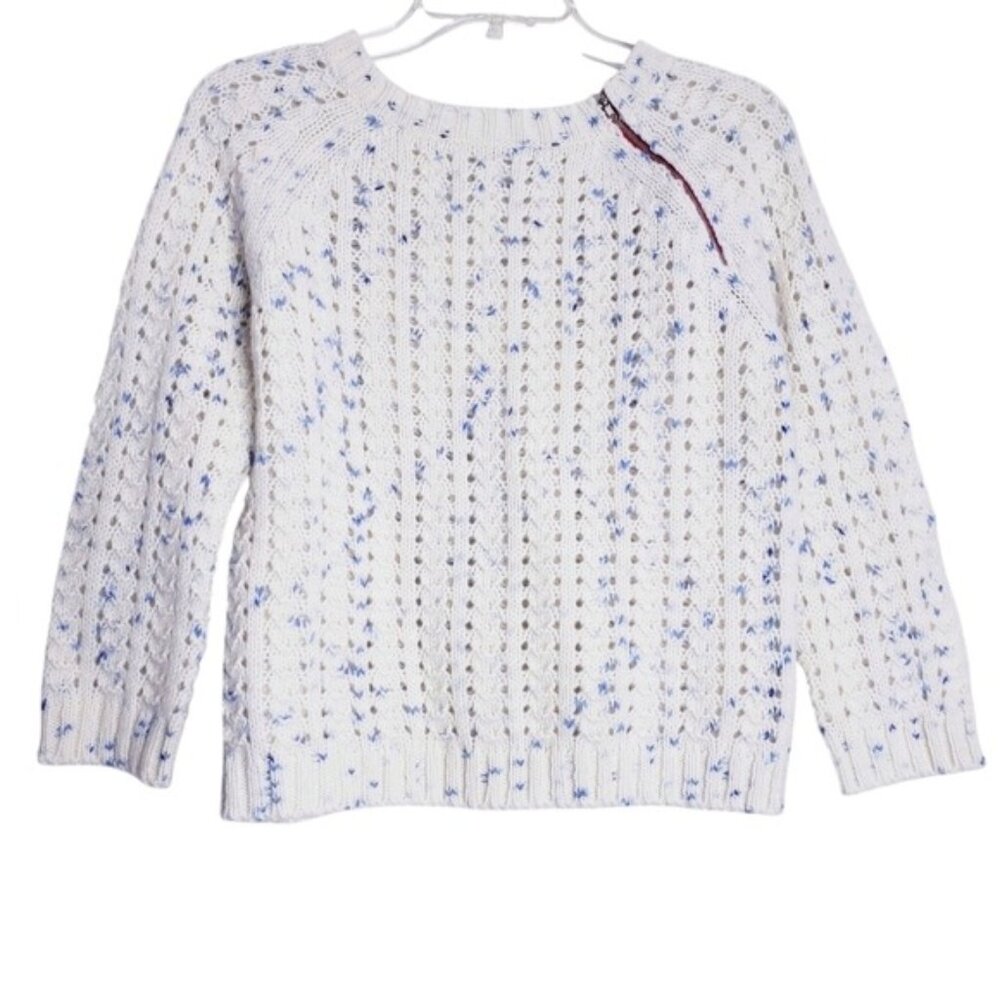 Free People Cream & Blue Speckled Wool Blend Open Knit Sweater Girls Size Large